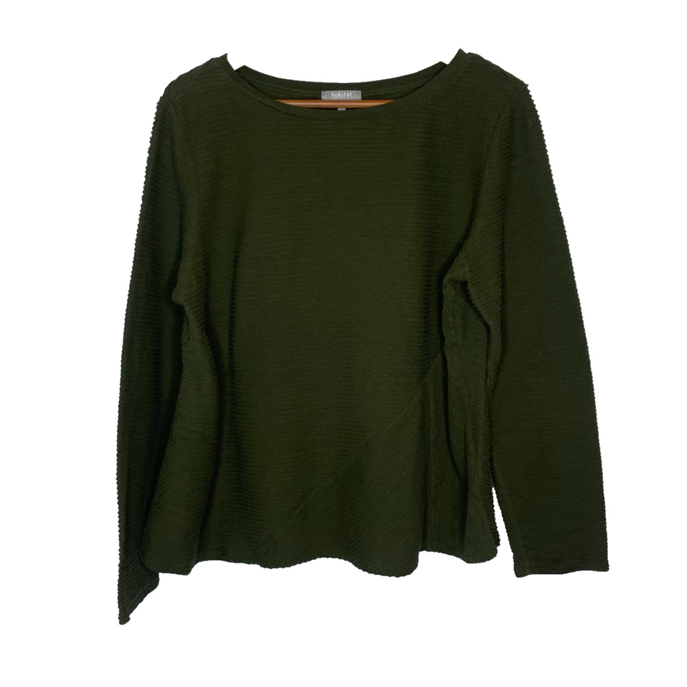 Women's Large Habitat Ripple Effect Dark Green Harvest Shirt Cotton Lagenlook